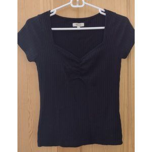 Madewell Black Ribbed Sweetheart Tee, Size XS